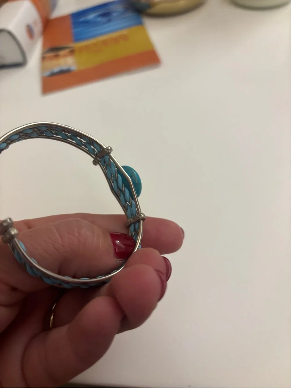 Turquoise Stone Silver-Tone Cuff Bracelet - Women Jewelry